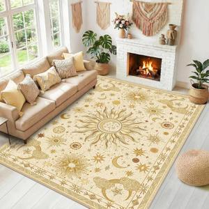 Vacuum-Friendly, 8x10 Washable Area Rug, Beige Camel Brown