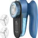 BEAUTURAL Fabric Shaver and Lint Remover, Sweater Defuzzer with 2-Speeds, 2 Replaceable Stainless Steel Blades, Battery Operated, Remove Clothes Fuzz, Lint Balls, Pills, Bobbles (Tufts Blue)
