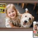 64GB 15.6" Frameo Digital Picture Frame WiFi, Large Electronic Photo Frames Wood 1920 x 1080 IPS FHD Touch Screen, Send Photos from Your Phone from Anywhere, Best Gifts for Family and Friends