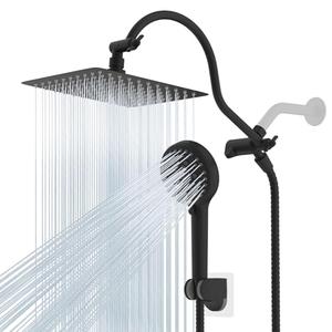 Hibbent All Metal High Pressure Rainfall 10 Inch Shower Head/Handheld Showerhead Combo/ 12 Inch Adjustable Curved Shower Extension Arm, 10-Spray, 71-inch Hose, Adhesive Showerhead Holder, Matte Black