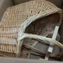 Wicker Baby Carriage for Baby Shower Vintage Wicker Stroller Woven Rattan Flower Basket Rustic Decorative Cart Storage with Handle for Floral Arrangement Wedding Photo Props(Wood Color,24 in)