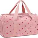 BLUBOON Duffle Bag Girls Kids Cute Gym Bag with Shoes Compartment & Wet Separation Waterproof Sports Overnight Travel Bag (Strawberry Corduroy Pink)