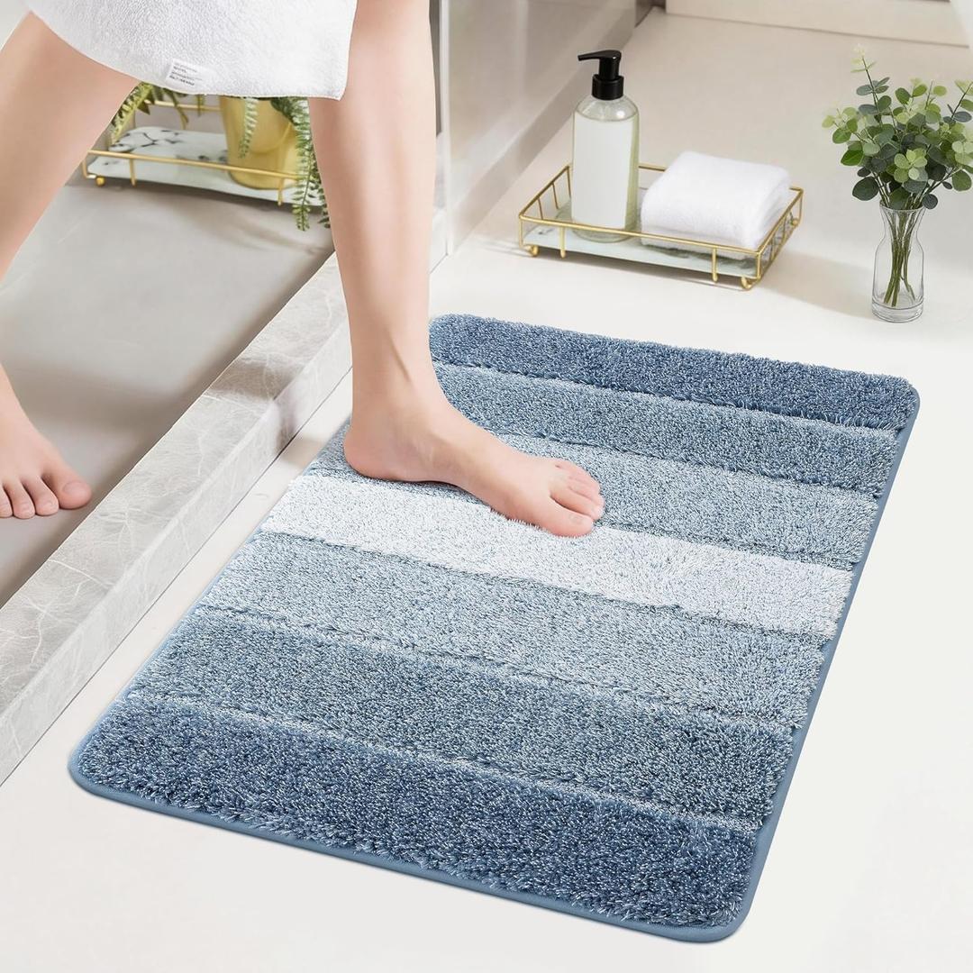 COSY HOMEER Bathroom Rugs 24"x17", Ultra Soft Absorbent Bath Mat with Non-Slip TPR Backing, Machine Washable Shaggy Rug for Bathroom Floor, Blue