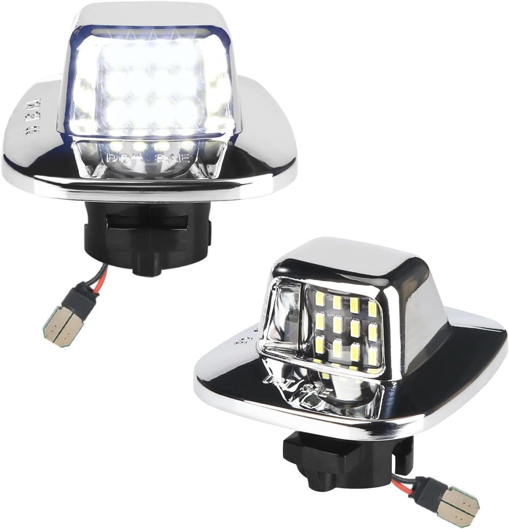 LED License Plate Light Lamp Assembly Compatible with 1988-1999 Chevy C1500 K1500 Silverado Sierra Pickup Tahoe Yukon Blazer S10 Sonoma S15 Chrome Housing 6000K White, Pack of 2