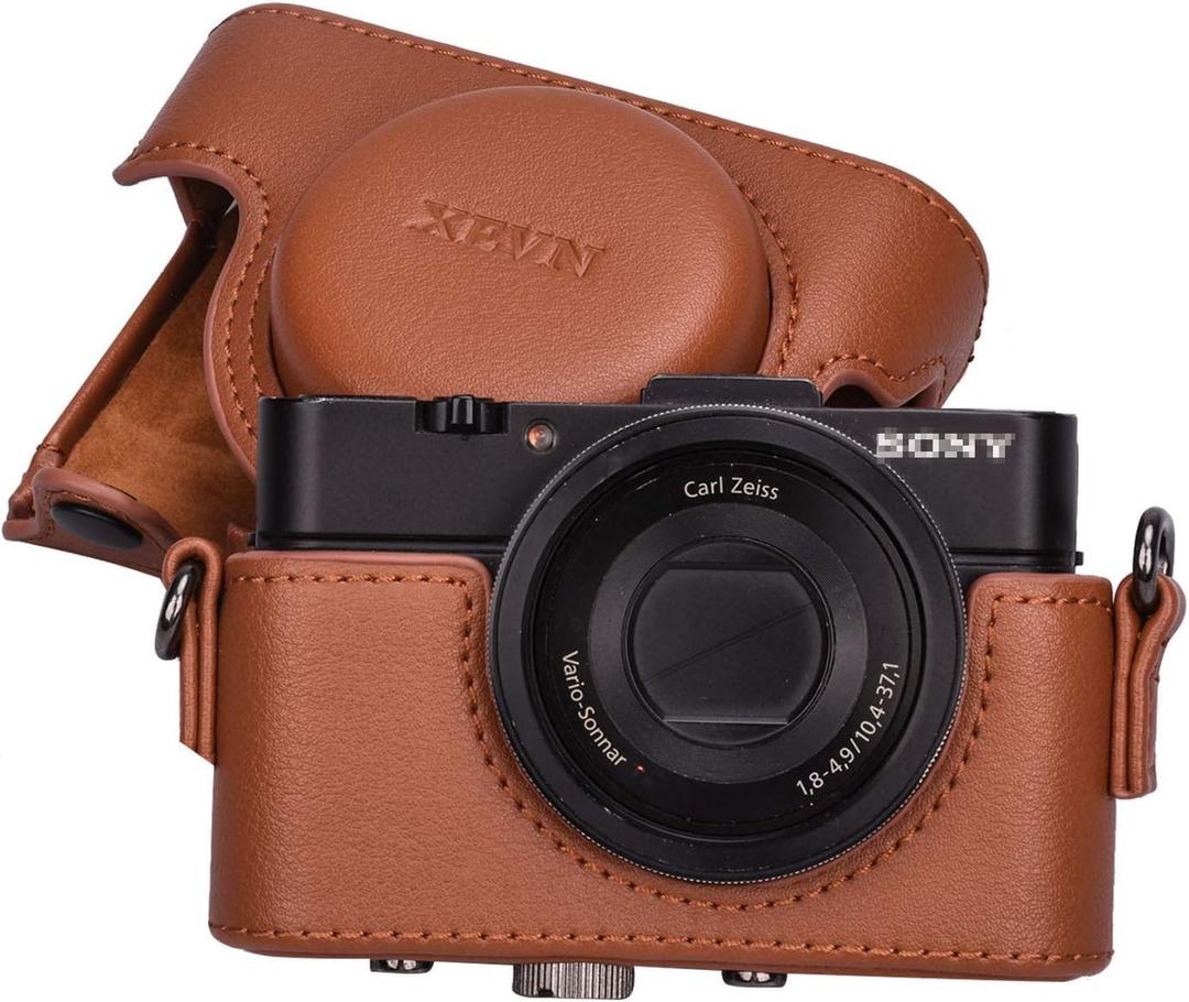 XEVN for Sony rx100 case,for Sony rx100 vi case,dsc-rx100 Mark ii,dsc-rx100 iii.dsc-rx100 iv,dsc-rx100 v RX100 vii m6 5a m3 Protective Leather Camera Case Bag with Camera Shoulder Strap (Brown)