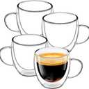 Glass Coffee Cups Set of 4, 8.5oz Double Walled Glass Mugs with Handles, Clear Insulated Coffee Mug Espresso Cups, Cappuccino Latte Tea Cups Set, Heat Resistant Borosilicate Clear Glasses