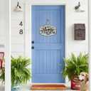 Bolisom Home by The Sea Front Door Sign, Beach Coastal Sea Fish Wood Hanger Outdoor Outside Porch Home Decor, Nautical Ocean Wooden Wreath Indoor Wall Hanging Decoration