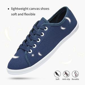 Shupua Women's Casual Canvas Sneakers, Navy, Lace Up Flats 11/42