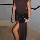 Kwunbwa Women's Sleeveless Ruched Maxi Dress Sexy Irregular Bodycon Casual Elegant Club Party Cocktail Long Dresses (Brown) XL