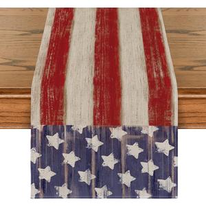Artoid Mode American Flag Stars and Stripes 4th of July Table Runner,Memorial Day Kitchen Dining Table Decoration for Home Party Decor 13x72 Inch (Red/Blue)
