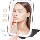 Travel Makeup Mirror, Portable Mirror with 3 Adjustable Light Settings, USB-Rechargeable Vanity Mirror with Lights, Gift for Women and Girls (Black)