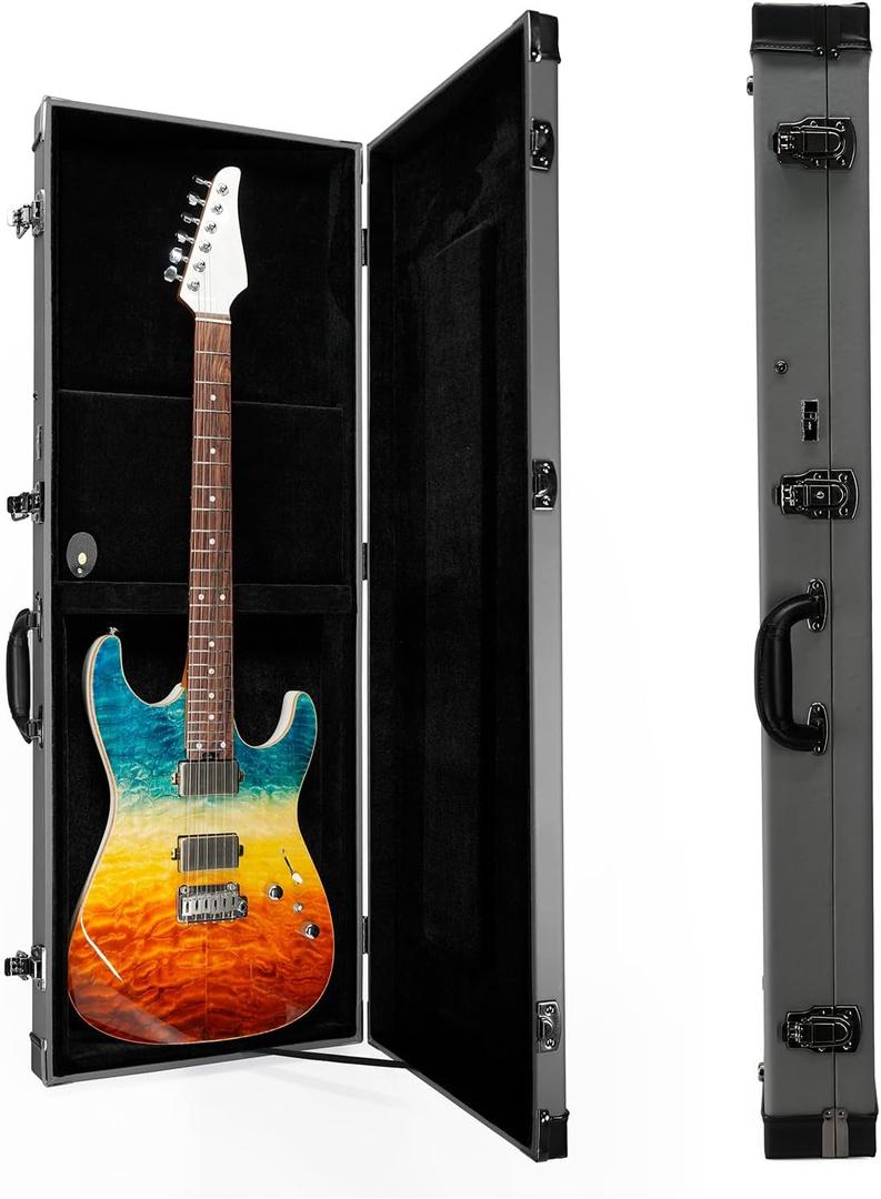 Electric Guitar Case Hard, Fits Fender Strat, Tele, and Standard Guitars, Portable 4-Layer Protection Hardshell with Comfort Handle, Secure Metal Lock (Dark Grey)
