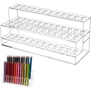 Acrylic Pen Holder Storage Box with Multi-Slot Design 2-Tier 48-Slot Large Capacity Pencil Organizer and Brush Stand for Desk Makeup Brushes Markers and Art Supplies (24.00X10.50X9.00CM)