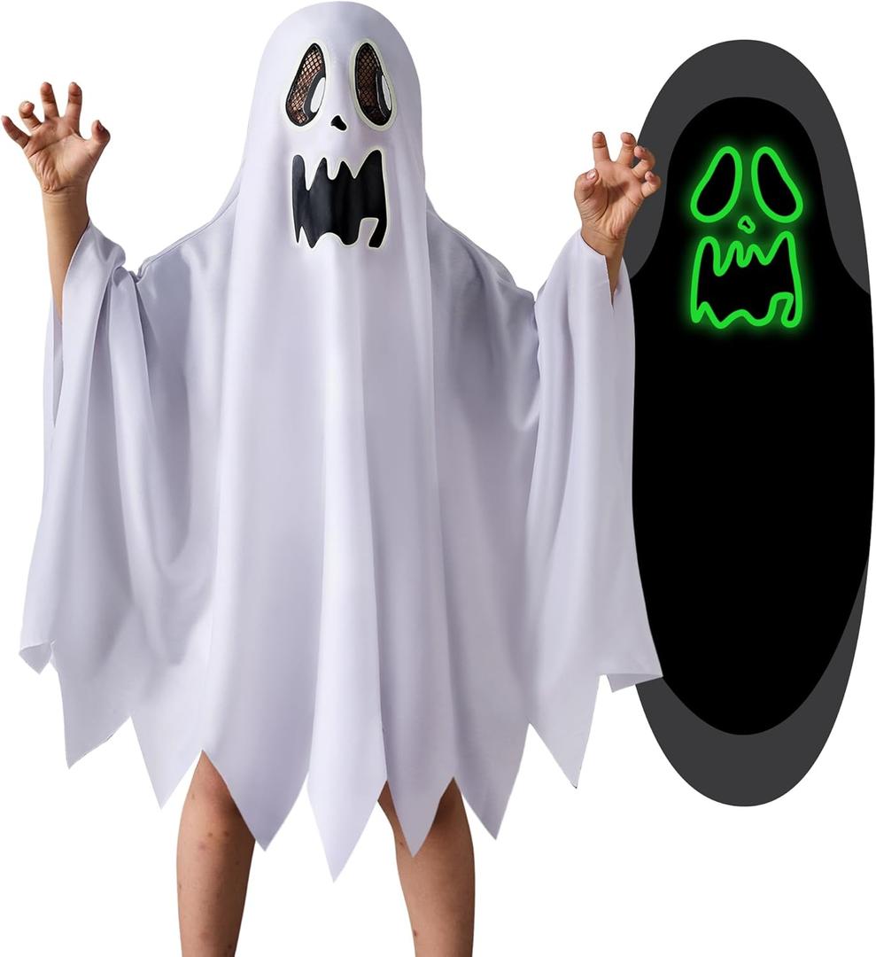 Unisex Boys and Girls Ghost Costume,Halloween Fancy Dress,White Boo Ghost Cloak Cape Cosplay Costume Halloween Costume (Small)