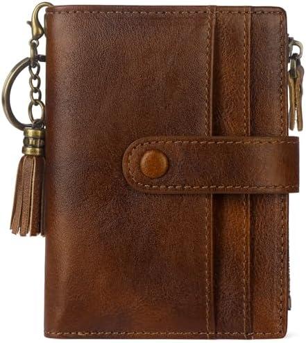 Blucoay Leather Wallet Women, RFID Blocking Small Wallets for Women Compact Bifold Slim Wallet Card Holder With Zipper Coin Pocket, DarkBbrown