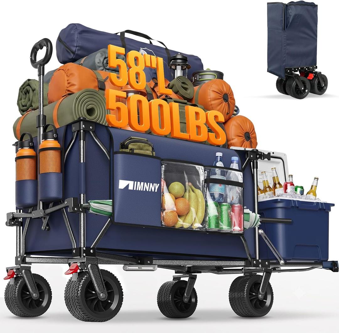 Collapsible Wagon with Tailgate, 58" Expandable 300L All-Terrain