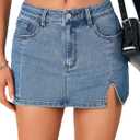 Rooscier Women's High Waist Mini Denim Jean Skorts Button Zipper Side Slit Summer Skirt M