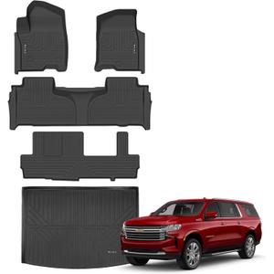 Floor Mats & Cargo Liner for 2021-2025 Chevrolet/Chevy Suburban/GMC Yukon XL 8 Seats All Weather Protection TPE Rubber Full Set Automotive Floor Liners Accessories (2nd Row Bench Seats)