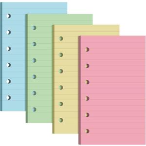 Ireer 6 Hole Mini Lined Paper Refill 200 Sheets Blank Planner Refills Loose Leaf Papers 3 x 5 Inches for Binders Planner Inserts Mini Ruled Filler Books Memo Papers Notebooks(Pink Blue Yellow Green)