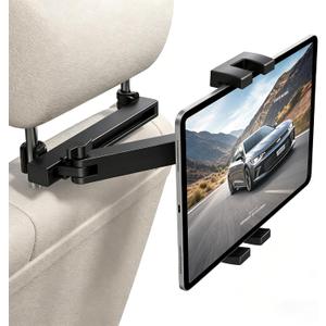 bokilino Tablet Holder for Car Headrest, [3 in 1 Adjustable Extension Arm] iPad Car Mount for Back Seat, Road Trip Essentials for Kids, for 4.7-12.9" Like iPad Pro, Air, Mini, Galaxy, Fire HD Tablet