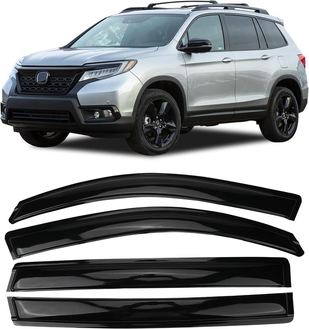 Window Visors Rain Guards for 2019-2025 Honda Passport, Tape-On Window Deflectors, Aerodynamic Wind Noise Reduction & UV Protection (4 Pcs)