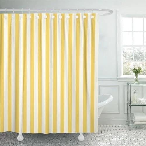 YOZSLGU Yellow and White Shower Curtain Striped Fashion Modern Minimalist Fabric Bathroom Decor Curtains with Hooks, 70" W x 70" H