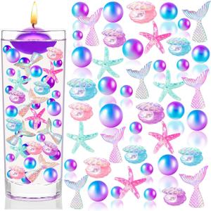 120 Pcs Mermaid Vase Filler, Summer Beach Shells Fish Tail Stelleroid Multicolor Pearl Bead for Table Centerpiece Room Home Decor
