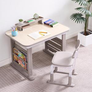GITAWUSA Kids Desk and Chair Set, Height Adjustable Childrens Study Desk, Graffiti Table for 3-12 Years, Kids Art Table with Side Bookshelf and Storage, Multi-Functional for Bedroom & Study Room(Grey), 24 inches x 36 inches x 28.7 inches