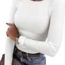 Women Long Sleeve Crewneck Rib Knit Slim Fit Shirts Basic Tee Tops 2024 Casual T-Shirt Going Out Workout Outfits (Medium, White)