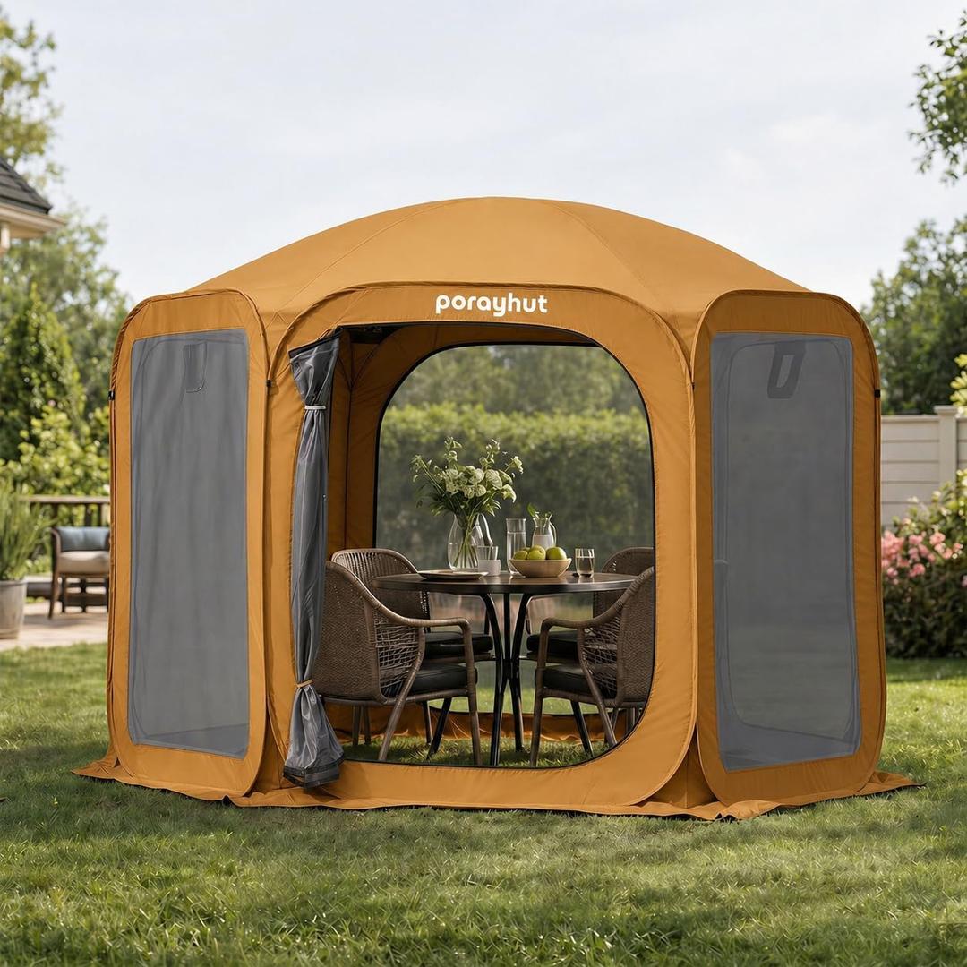 Porayhut Pop up Screen House Tent Sun Shelter with Breathable Mesh Doors,Portable Camping Tent with Detachable Waterproof Floor,10x10FT Screen Canopy Outdoor for Family Friends Party, Large size