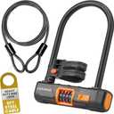 Heavy Duty Bike Lock with 5ft Steel Cable, 4-Digit Resettable Combination U-Lock, Durable Cable Lock for Secure U Lock Bike Protection