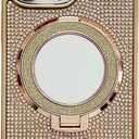 Caseative for iPhone 14 Case,Glitter Bling Diamond Mirror with Stand Holder Magnetic Compatible with MagSafe Wireless Charging (Gold,14)