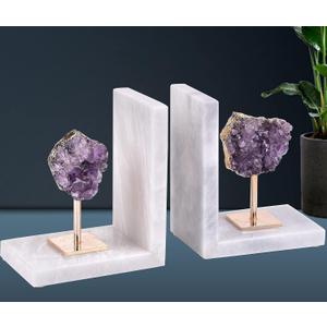 AMOYSTONE Amethyst Bookends for Heavy Books Decorative Marble Book Ends Stone Purple Non Skid Shelves Decor 1 Pair 5LBS AMOYSTONE Amethyst Bookends for Heavy Books Decorative Marble Book Ends Stone Purple Non Skid Shelves Decor 1 Pair 5LBS