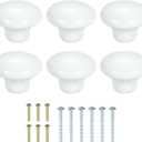 uxcell 6Pcs Ceramic Cabinet Knobs, 32mm/1.26" Mushroom Round Shaped Drawer Knobs Dresser Knob Pulls Handle with Screws for Wardrobes Bedroom Furniture Closet Cupboard, White