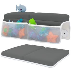 Comfortable Baby Bath Kneeler and Elbow Rest Pad Set  Thick Memory Foam Bath Kneeling Pad with Elbow Support  Baby Bathtub Cushion with Toy Organizer for Bathing Infant or Toddler - Dark Grey