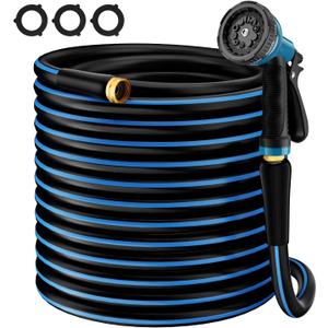 Heavy Duty Garden Hose 5/8" 100FT: Flexible Rubber Water Hose with 10 Function Sprayer - Leakproof Hose Male to Female Fittings - Durable Hose for Yard, Lawn, Car Wash, Outdoor, Watering (Dark Blue)