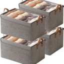 AARAINBOW Closet Clothes Organizer Bins 4 Pc, Fabric Box Storage Shelf Bins Stackable, Foldable Closet Shelf Storage Container with Lid, Fabric Storage Bin with Steel Frame, 23L (4 Gray with Lid)