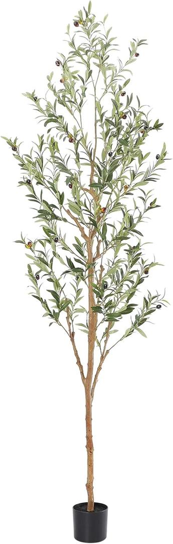 Faux Olive Tree 7ft Olive Trees Artificial Indoor with Natural Wood Trunk and Realistic Leaves and Fruits. 7 Feet(84in) Fake Olive Tree for Home House Office Decor.