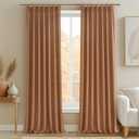 Terracotta/Burnt Orange Thick Linen Curtains 96 Inch Length 2 Panels Set for Living Room, Retro Country Boho Rust Pleat Memory Shape Curtains&Drapes Light Filtering Sheers Decor Curtains 8ft 2 Panels (40"W x 96"L( Pack of 2))