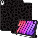 Compatible with iPad mini 7 Case(A17 Pro) 2024 iPad mini 6 Case 8.3 Inch 2021,Pencil Holder Soft Back Auto Sleep/Wake Cover Women Men Girls Cute-Black Leopard Cheetah (D1-Black Purple)