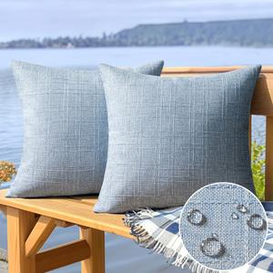 MIULEE Outdoor Waterproof Throw Pillow Covers Decorative Farmhouse Water Resistant Cushion Covers for Tent Patio Garden Couch Sofa Pack of 2, 16x16 Inch
