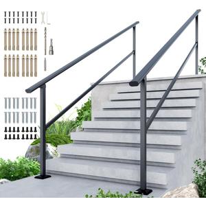 DIYHD 9 Step Handrail for Outdoor,Powder Coated Iron Stair Railing,Black Hand Rails for Indoor, Porch,Deck,2 Pack