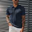 PJ PAUL JONES Mens Polo Shirts Textured Knit Polo Stretchy Regular Fit Collared Golf Shirts (S)