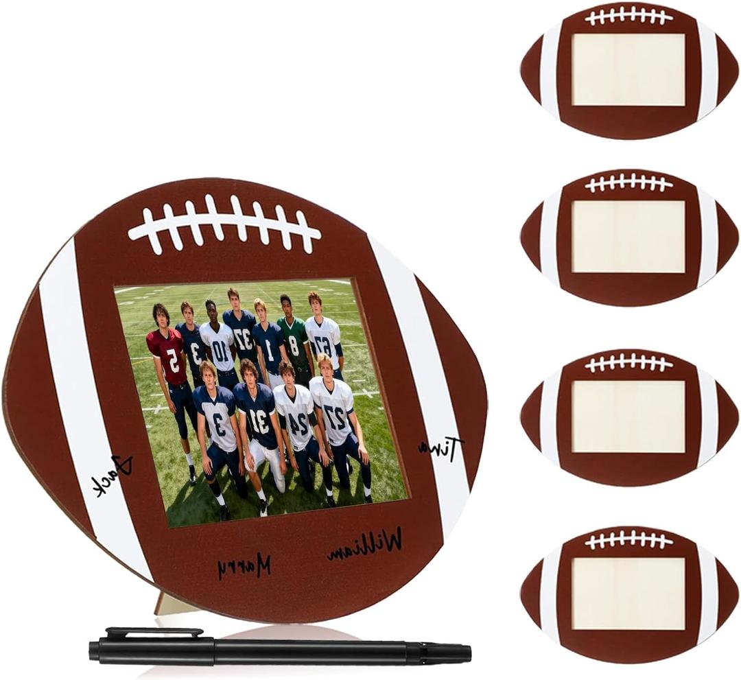 Football Picture Frame 6 x 10 Inch Football Pattern Photo Frames Wooden Photo Frames Display Photos for Tabletop Home Hotel Office Decor for Sports Theme Party Gifts (Football—4 Pcs)