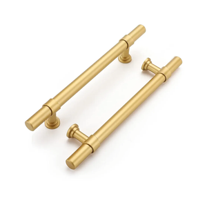 Haliwu 4 Pack Gold Cabinet Handles Brushed Brass Drawer Pulls for Kitchen Hardware Handles Barrel Dresser Cabinet Pulls,5 inch Hole Center