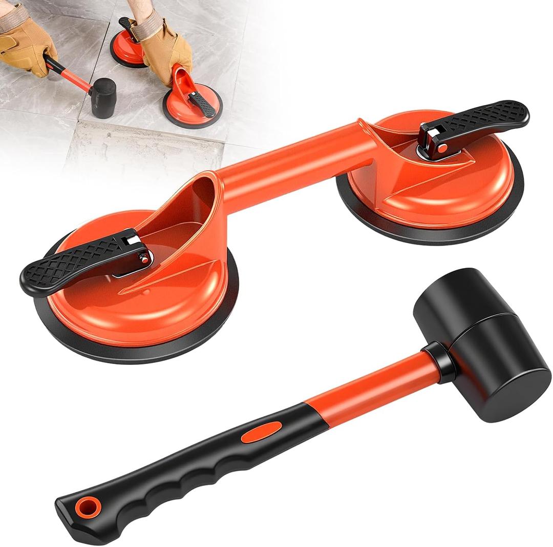 Saker Laminate Floor Gap Repair Tool,Suction Cup Lifter,Floor Gap Repair Kit with Rubber Mallet,for Floating Wood Floors and Moving Glasses Orange