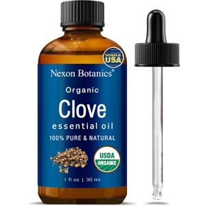 Organic Clove Essential Oil 30 ml - Pure, Natural, Undiluted for Toothache, Sore Muscles, Skin & Hair Care - Soothing Clove Bud Essential Oil - Nexon Botanics (1 Fl Oz (Pack of 1))