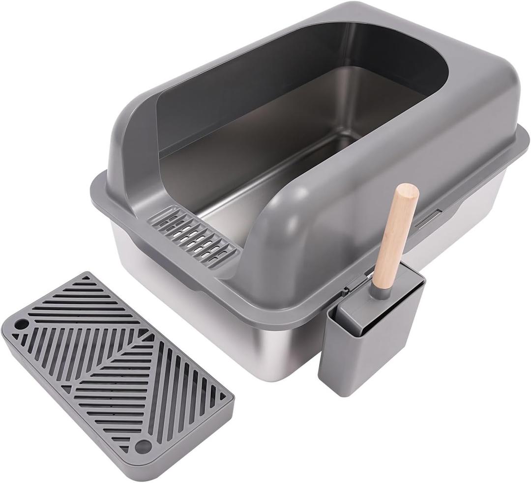 Stainless Steel Cat Litter Box with High Sides and Scoop, 5.28 Gal Metal Litter Box for Cats Less Than 22lbs, Easy Clean Cat Box