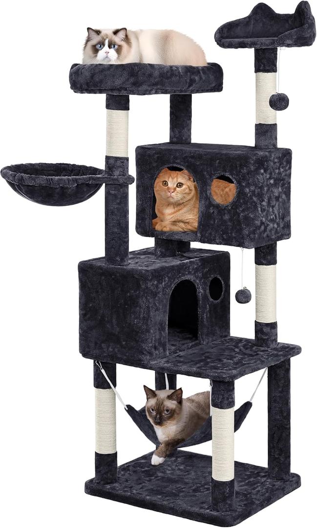 Yaheetech Multil-Level Cat Tree Cat House for Large Cats, 64.5in Cat Tower for Indoor Cats as Modern Activity Center with Scratching Posts & Platform & Perch & Hammock