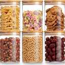 Gencywe Glass Storage Jars with Airtight Bamboo Lid, 27 OZ Food Storage Jar with Labels, Airtight Glass Canisters, Clear Kitchen Container for Candy, Cookie, Rice, Coffee Beans, Snacks, Spices